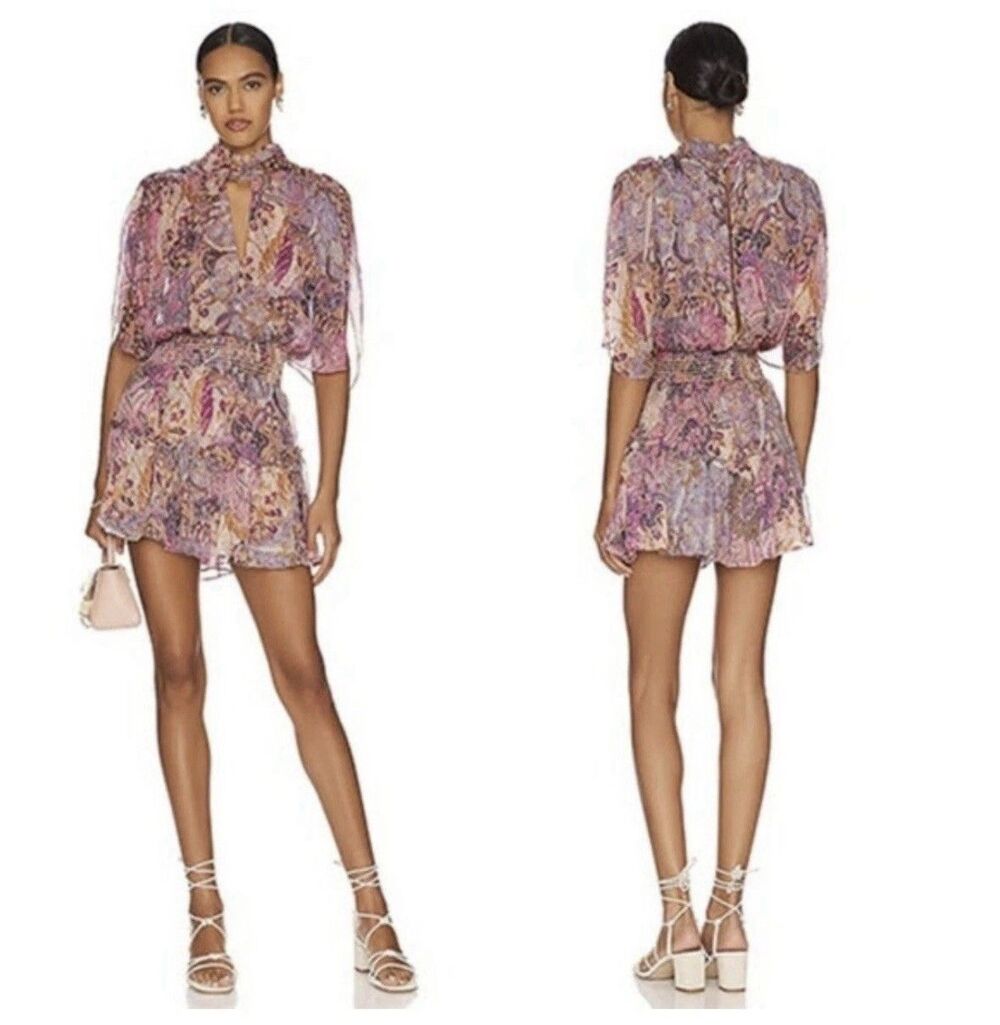 MISA Los Angeles Dress Pink Chiffon Mini Sheer Keyhole Callas Batik XS NWT
